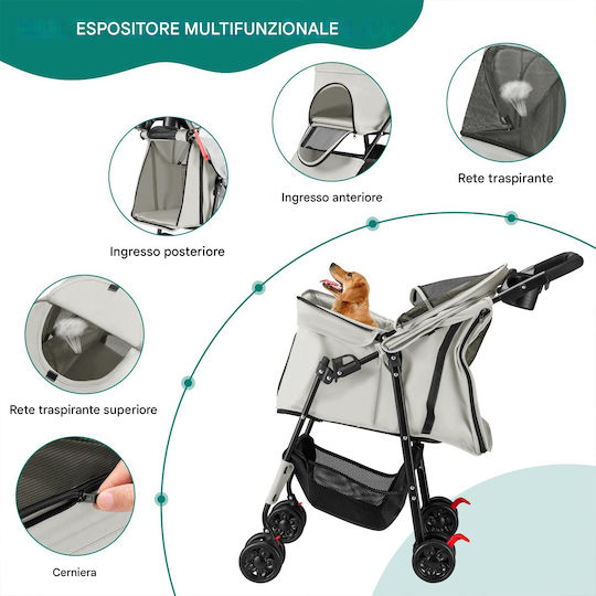 Bakaji Dog/Cat Carrying Gray Stroller for 30kg Pets L100xW65xH50cm