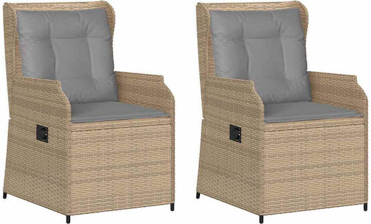Outdoor Chair Rattan Garden Beige with Cushion 2pcs 55x67x95cm