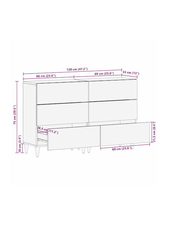 Συρταριέρα Κρεβατοκάμαρας mit 6 Schubladen White 60x33x75cm