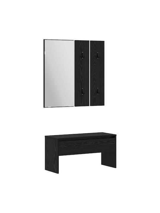 Entry Furniture with Mirror / Hanger & Bench Black Oak 80x31x40cm