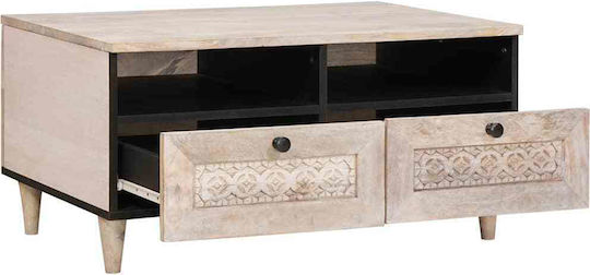 Rectangular Central Coffee Table Made of Solid Wood with Drawers White M80xW54xH40cm