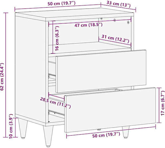 bedside table from Solid Mango Wood 50x33x60cm