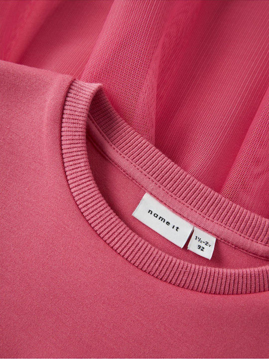 Children's Dress Sweatshirt Long Sleeve Tulle Pink-fuchsia