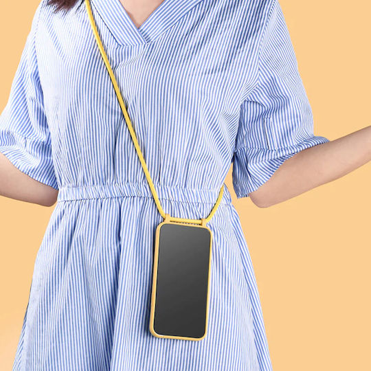 Techsuit Lanyard Back Cover Silicone with Strap Yellow (iPhone 15 Plus)