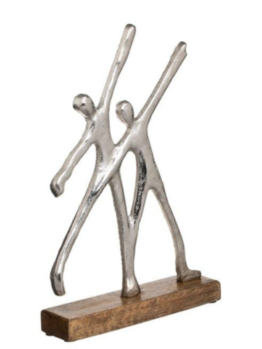 Tabletop Decorative Wooden Base Hammered Figurine Dancing Couple 20x5x31cm