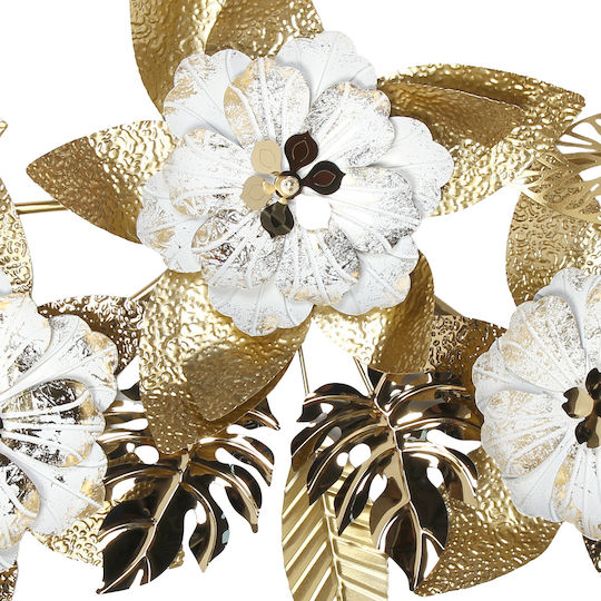 Metallisches Wandgemälde 131x63 Aus Weiß Gold Blumen Blätter Keskor 46004