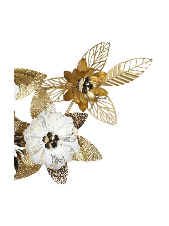 Metallic Wall Painting 131x63 White Gold Flowers Leaves Keskor 46004