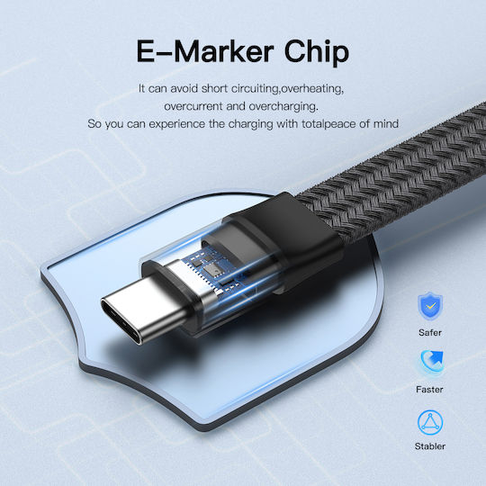 Luvlu Flat / Braided USB 4 Video Cable USB-C male - USB-C 240W Μαύρο 1m