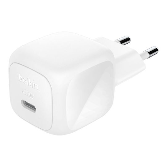 Belkin Φορτιστής με Θύρα USB-C και Καλώδιο USB-C 45W Power Delivery Λευκός (WCA013KQ1MWH-B6)