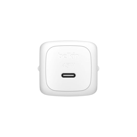 Belkin Φορτιστής με Θύρα USB-C και Καλώδιο USB-C 45W Power Delivery Λευκός (WCA013KQ1MWH-B6)