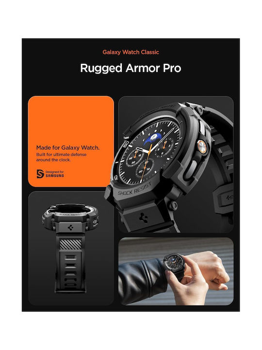 Spigen Rugged Armor Pro Silikonhülle in Schwarz Farbe für Samsung Galaxy Watch 8 Classic 46 mm