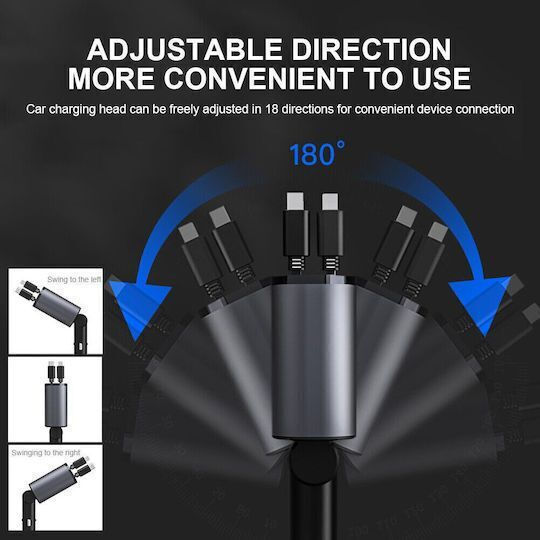 Auto-Ladegerät 120W 2.4A Schnellladung mit Anschlüssen: 1xUSB 1xType-C mit Kabel Blitzschlag / Typ-C,TC-TC und Voltmeter