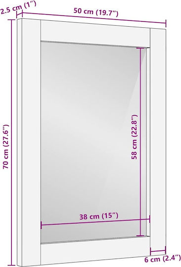 vidaXL Wandspiegel mit Braun Hölzernes Rahmen 70x57cm 1Stück