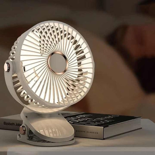Portable Fan Clip 3 Speeds Adjustable Design Abs Oscillating Usb Charging White