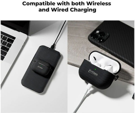 Pitaka Aramid Fiber Magnetic Case Compatible with Apple AirPods 4 Black Gray