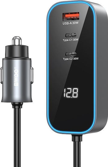 BWOO Încărcător Auto 30W Încărcare Rapidă cu Porturi: 1xUSB 1xType-C Negru Culoare