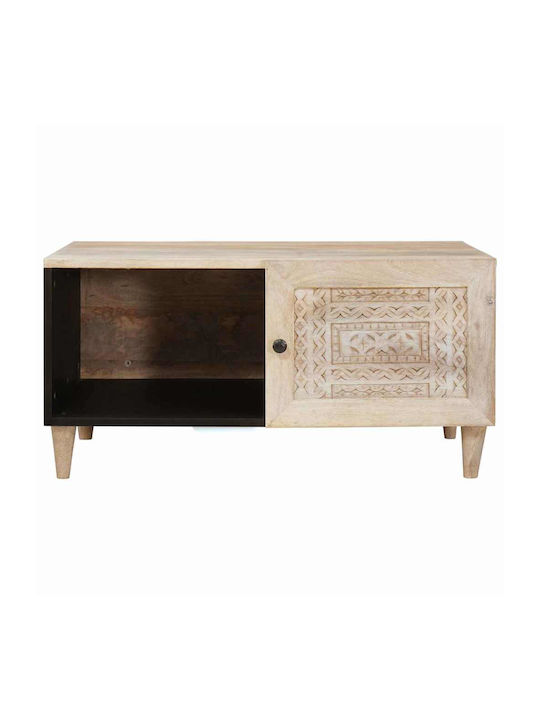 Rectangular Central Coffee Table Made of Solid Wood Beige W80xL50xH40cm