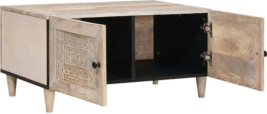Rectangular Central Coffee Table Made of Solid Wood Beige M80xL50xH40cm