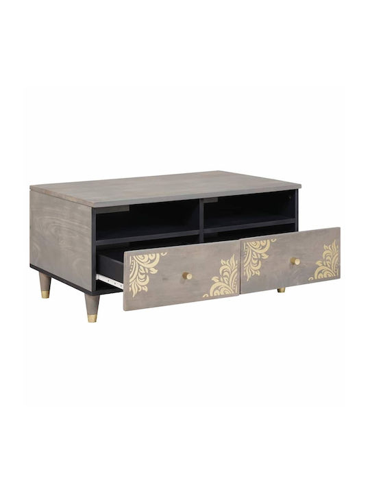 Rectangular Central Coffee Table Made of Solid Wood with Drawers Gray W80xD54xH40cm