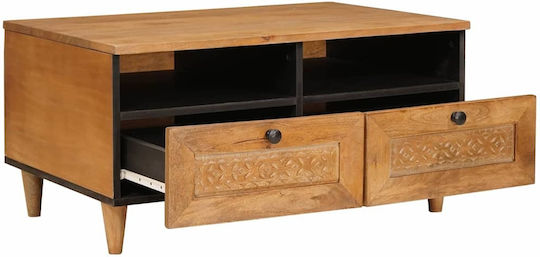 Rectangular Central Coffee Table Made of Solid Wood with Drawers Light Brown W80xL54xH40cm