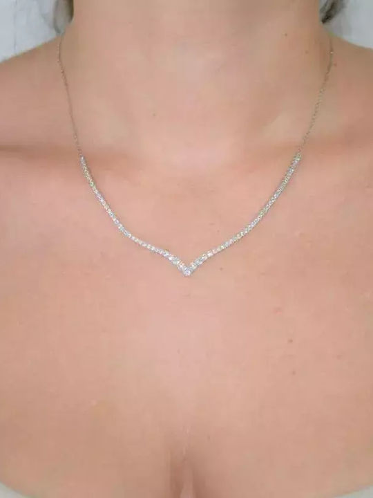 Set with Necklace , Earrings & Ring from White Gold 14K with Stones