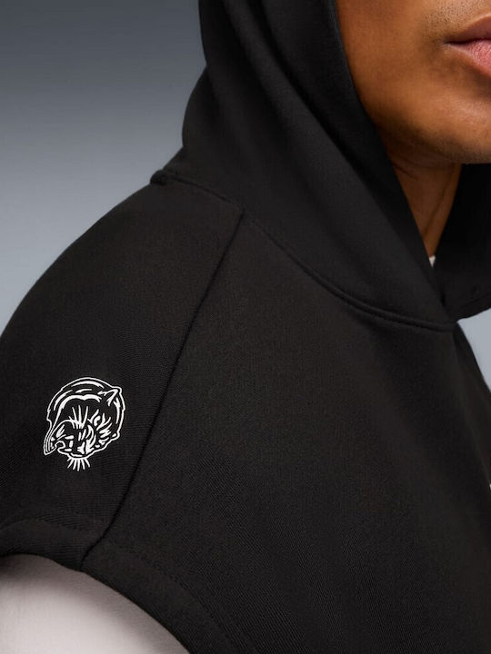 Graphic French Terry Sweatshirt with Hood Black