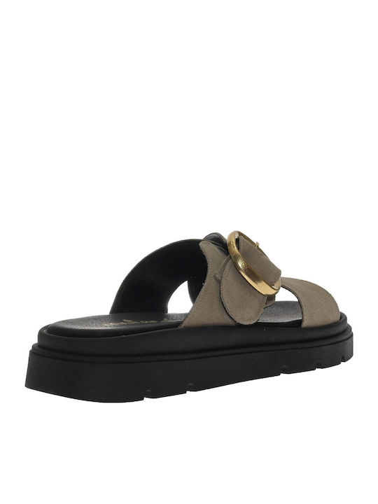 Leather Women's Flat Sandals Flatforms in Gray Color
