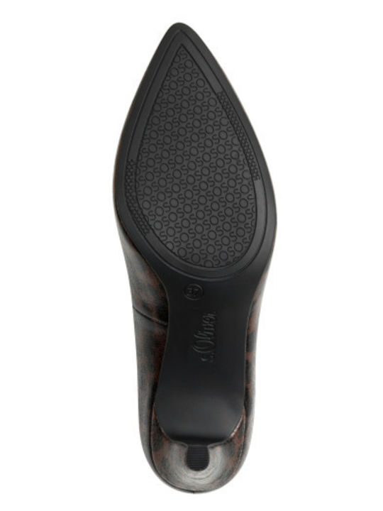 Anatomic Patent Leather Pointed Toe Brown High Heels Animal Print