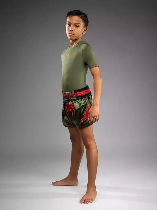 Kids Venum Inferno Muay Thai Boxing Shorts Army Green Orange
