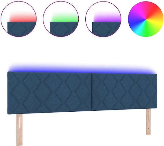vidaXL LED Табла за Легло Текстилна Синя 180x88cm