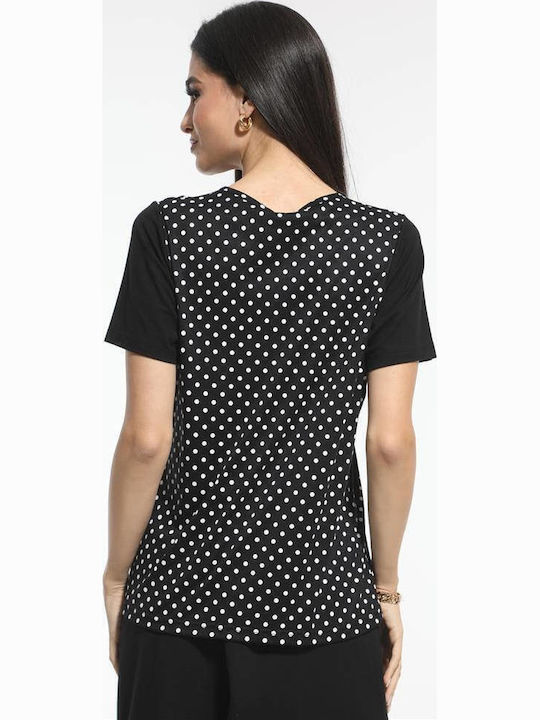 Women's Blouse Short Sleeve Polka Dot Black