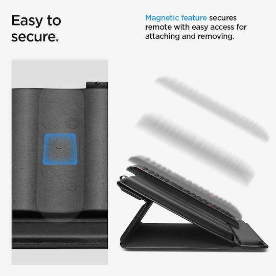 Spigen Sgp Ld401 Универсален Държач Органайзер За Дистанционни Кожен Caddy 4 Разделителя Магнитна Поставка Черен Ahp09277