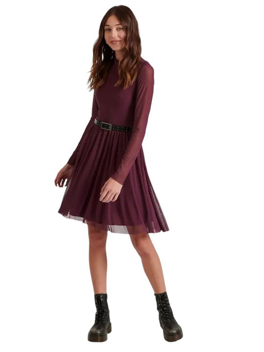 Mini Abendkleid mit Tüll & Rüschen Burgundisch