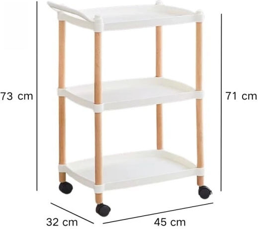 Rectangular Side Table Made of Solid Wood with Wheels White W45xL32xH71cm