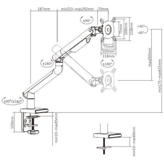 Blackmount LDT49-C012 Suport Birou Monitor până la 32" cu Braț Albă