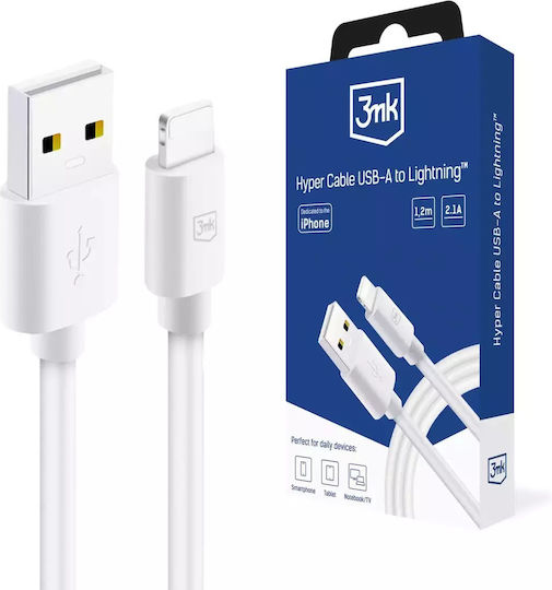 3MK Hyper USB-A to Lightning Cable 12W Λευκό 1.2m