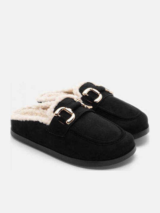Winter Women's Slippers with Fur Black