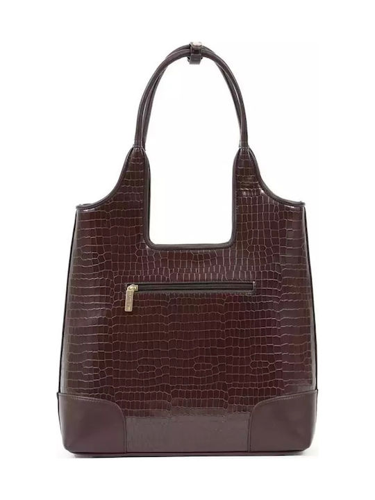 Damen-Schultertasche Braun Krokodil