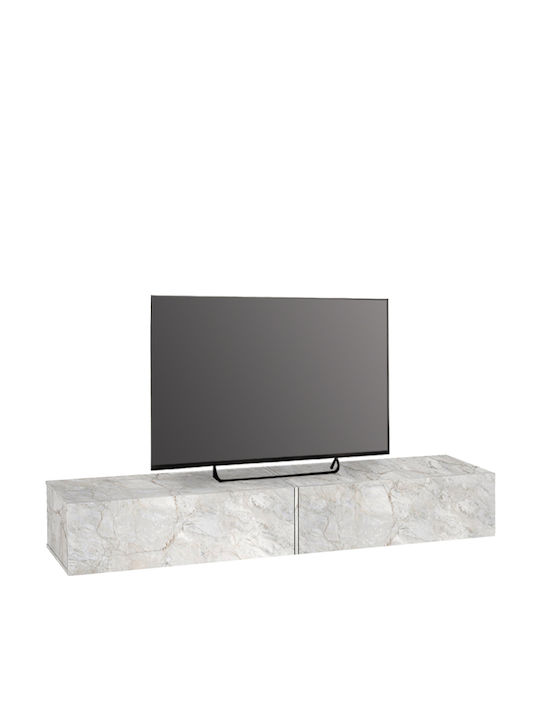 TV Stand Espanse Made of Metal & Wood White Marble Effect L241.8xD31.7xH30cm