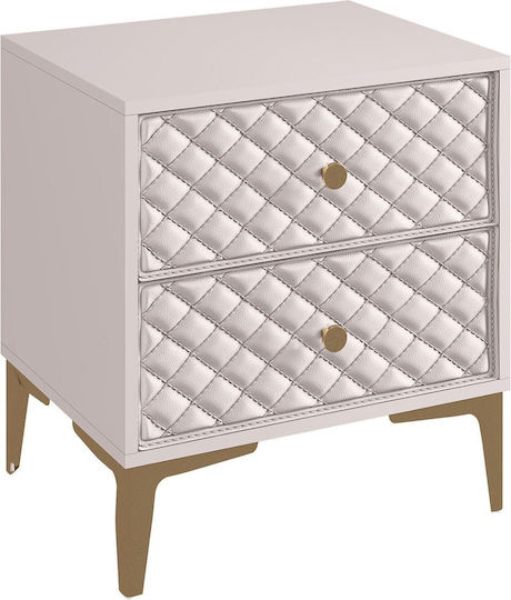 Bedside Table Lana With Ecru Artificial Leather 50x40x60cm E7503 1
