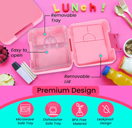 Lunchbox Πλαστικό Παιδικό Σετ Φαγητού Δεινόσαυροι Ισοθερμικό Ροζ