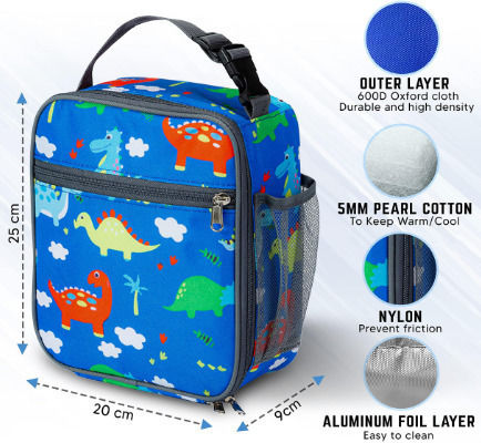 Lunchbox Plastic Kids' Lunch Set Dinosaurs Insulated Blue