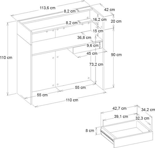 Megapap Birou de primire în birou cu Dimensiuni L113.6xA42xÎ110cm