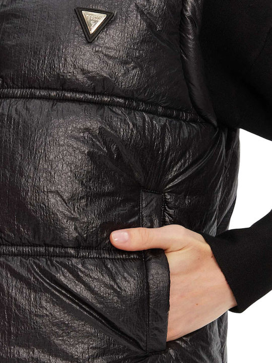 Crop Γυναικείο Αμάνικο Puffer Μπουφάν για Χειμώνα Black
