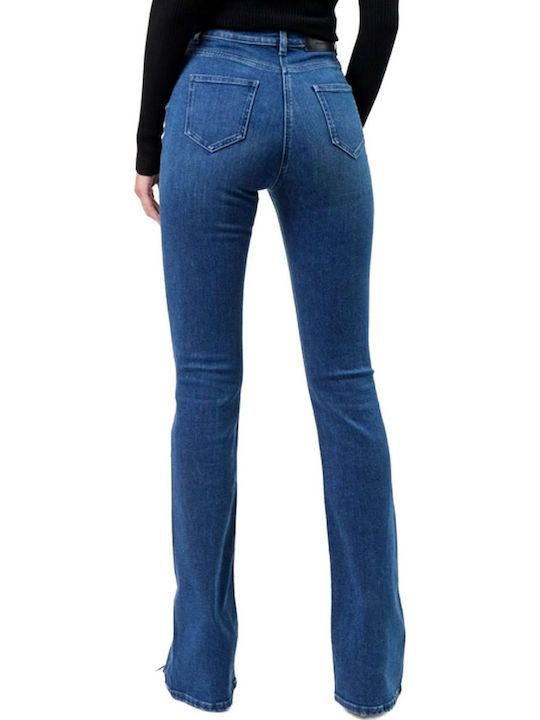 High Waist Women's Jean Trousers Flared in Slim Fit Blue