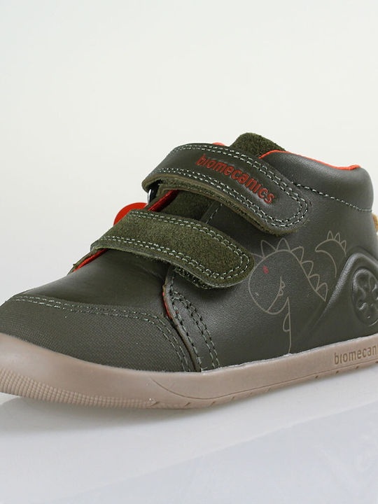 Anatomical Leather Kids Boots with Velcro Green