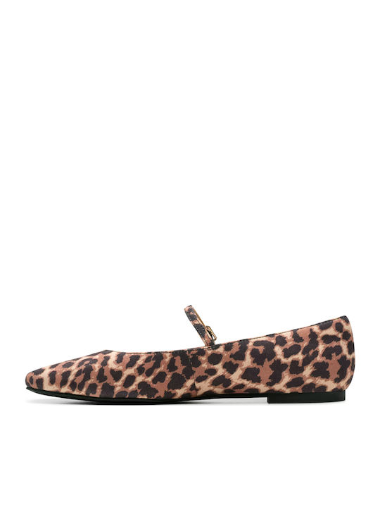 Emelina Gem Leopard Print Γυναικείες Μπαλαρίνες σε Καφέ Χρώμα