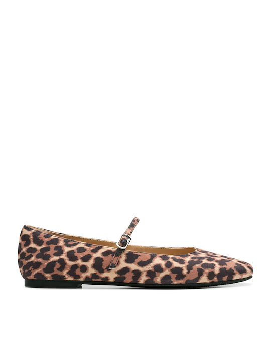 Emelina Gem Leopard Print Γυναικείες Μπαλαρίνες σε Καφέ Χρώμα