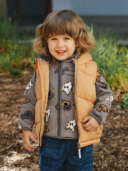 Kids' Casual Jacket Sleeveless with Hood Mustard, Grey