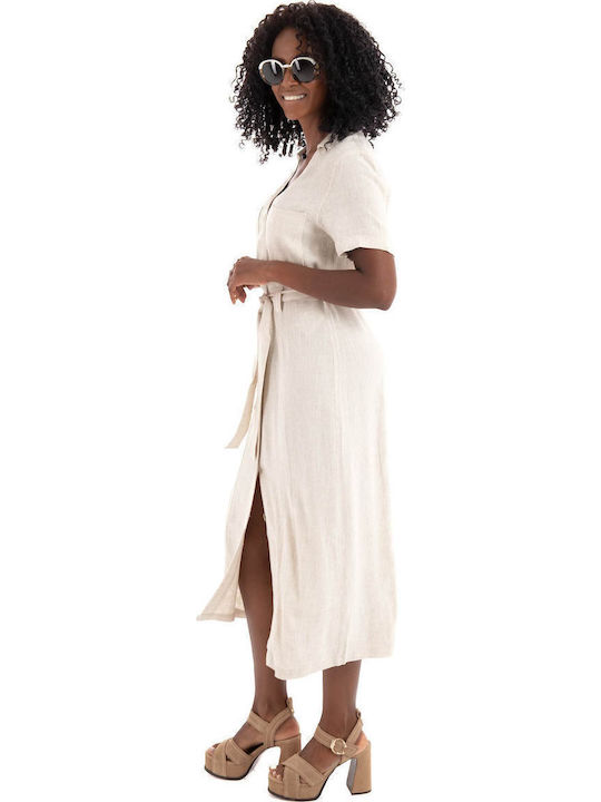 Siesta Summer Midi Shirt Dress Beige